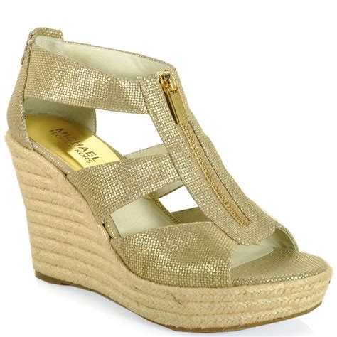 gold michael kors wedges|michael kors denim wedges.